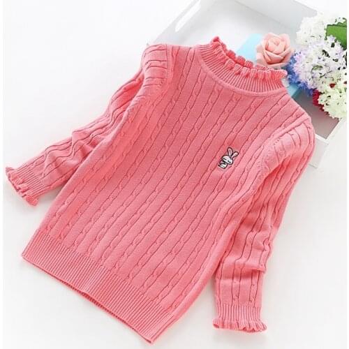 2020 new fashion girls cotton sweaters 3-14 years childrens clothing solid color knit girls' sweaters 6011
