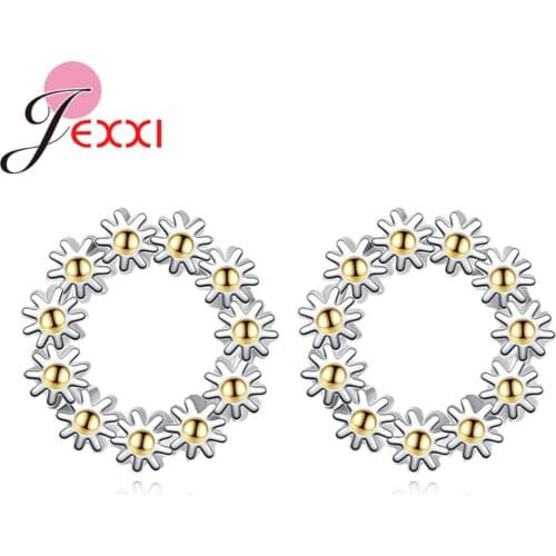 New Fashion 925 Sterling Silver Stud Earrings For Women Statement Ear Stud Flower Piercing Round Design Birthday Gift Jewelry