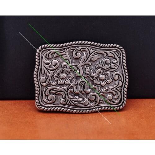 Sturdy Silver Rectangle Western Flower Rodeo Ranger Rope Side Cowboy Cowgirl Leathercraft Belt Buckle Replacement fit 41mm