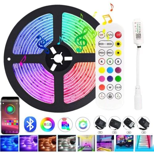 RGB LED Strip Light SMD 5050 2835 5M 10M 15M Waterproof Bluetooth Music Tape DC12V Flexible Ribbon Diode For Room Decoration