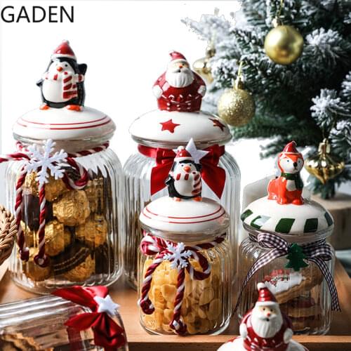 Christmas Transparent Glass Candy Jars Living Room Sealed Nut Storage Jars Food Grade Tea Cans Home Kitchen Storage Supplies