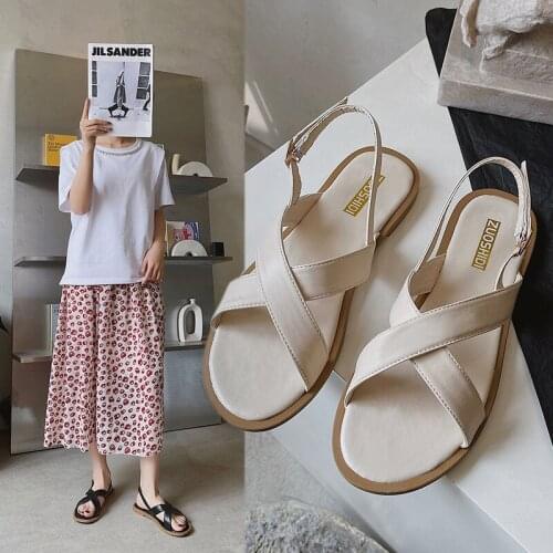 Sandals women 2021 summer new style solid color flat sandals round toe open toe womens shoes