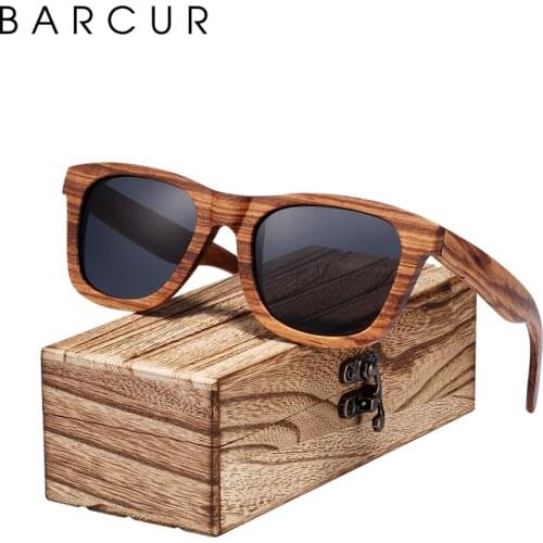 BARCUR Vintage Natura Zebra Wood Sunglasses Women Men Square Sun glasses Polarized Retro Sunglasses