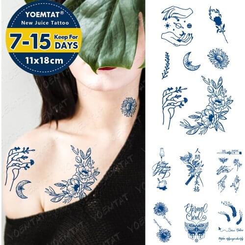Juice Lasting Waterproof Temporary Tattoo Stickers Starry Sky Moon Flower Rose Flash Tattoos Woman Arm Ink Body Art Fake Tatto