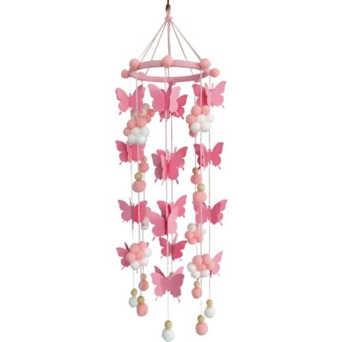 Rotating Felt Ball Handmade Baby Crib Mobile Infant Ceiling Hanging Nursery Decor Toys Bedside Cute Butterfly Birthday Gift