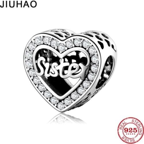 High Quality 925 Sterling Silver Hollow Out Heart Sister beads Charms Fit Original European Charm Bracelet Jewelry making