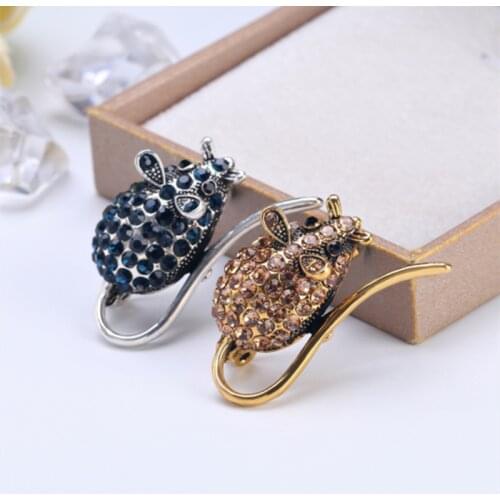 Gold Silver Color Rhinestone Mouse Rat Brooches Women Alloy Enamel Animal Casual Party Brooch Pins New Year Gifts