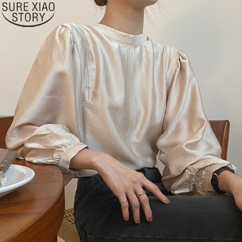 Autumn and Winter Womens Tops and Blouses O-neck Loose Pleated Shirt Puff Sleeve Bottoming Shirt Plus Size Women Clothing 12424