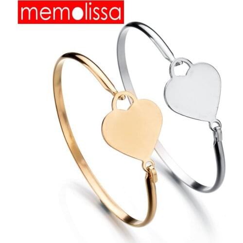 MeMolissa New Stainless Steel Women Bracelets Charm Bangles Gold Silver Love Heart Cuff Bracelet for Female Personalized Jewelry