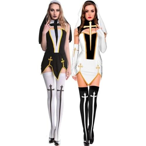 Halloween Sexy Women Nun Costume Christmas Party Game Stage Performance Dress Medieval Cosplay Priestess Nun Costume C46584AD