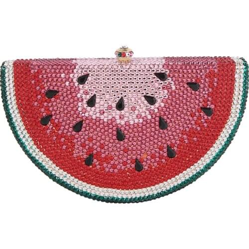 Women Beach holiday party super flash diamond watermelon clutch bag female lemon crystal one shoulder crossbody chain bag