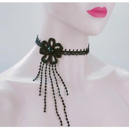 Necklace Ladies Necklace Black Lace Necklace Female Net Red Pearl Tassel Clavicle Chain Retro Simple Neck Necklace
