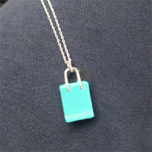 1: 1 sterling silver 925 classic fashion exclusive blue handbag pendant ladies necklace jewelry