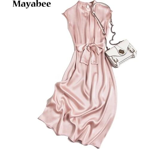 Silk Temperament Bowknot Lace Womens Dress 2021 Spring Summer New Sleeveless Round Neck Pink Vest