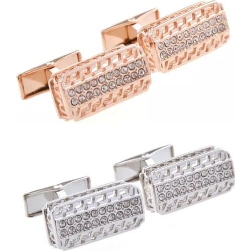 10pairs/lot Elegant Crystal Cufflinks Rosegold/Silver Copper Plating Cuff Links Mens Wedding/Business Jewelry Gift