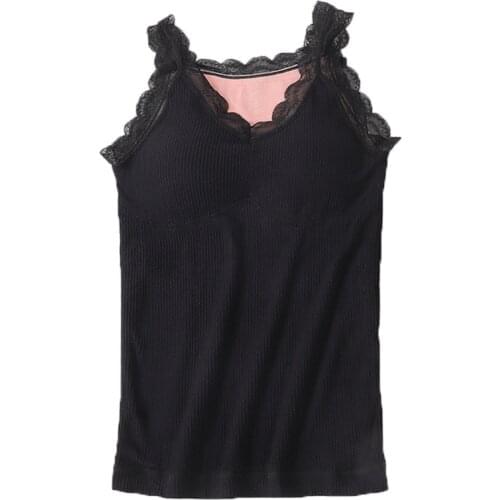 2021 Vest with Pads Elastic Shoulder Straps Ladies Thermal Underwear Plush Warm Top Women Seamless Velvet Sling Double