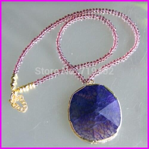 3pcs Very Nice Necklace Gold color Nature CRYSTAL Druzy Stone Pendant Nugget Purple Acrylic Bead chain women necklace