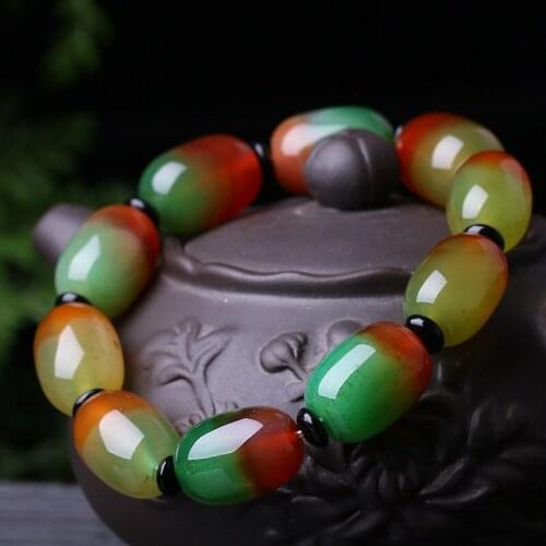 Natural Color Agate Beads Elastic Bracelet Charm Jadeite Jewellery Fashion Hand Knitted Lucky Man Woman Amulet Gifts