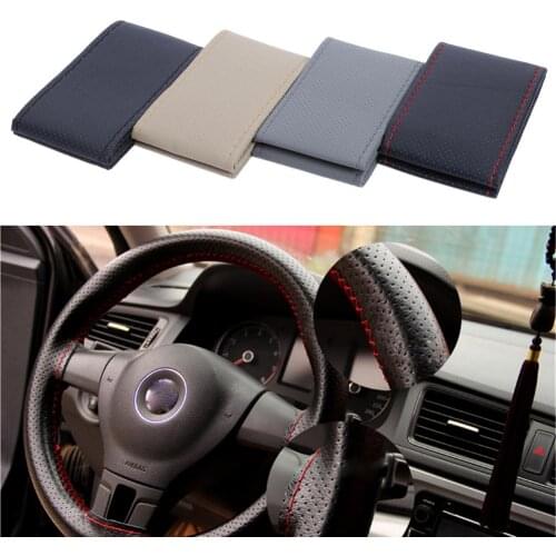 DIY Car Leather Steering Wheel Covers Braid on the Steering-wheel Cover Double Line with Needle Thread Interior Accessory MGO3