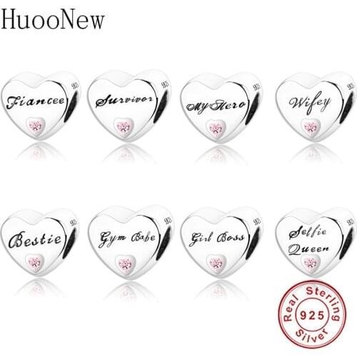 New 925 Sterling Silver Cousin/Nan/Wife/Grandma/Sister Heart Charms Beads Fit Original Charm Bracelet Jewelry berloque