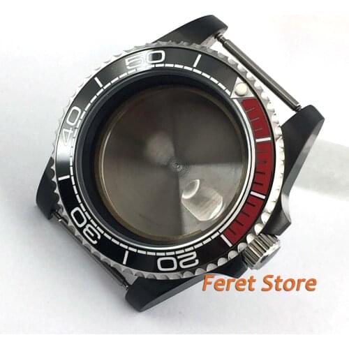 40mm Pvd black steel date case ceramics bezel Black solid bottom fit ETA 2836 MING0ZHU dg3804 miyota82series automatic movement