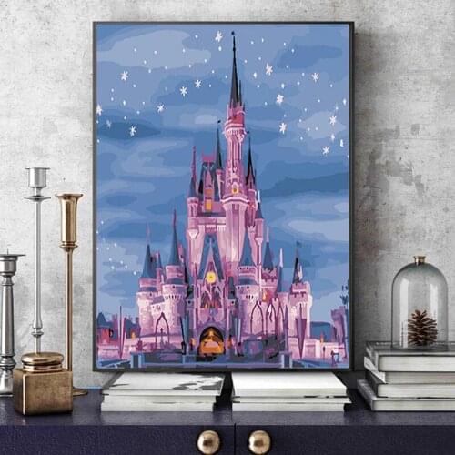 Disney Beautiful Pink Castle Canvas Painting Colorful Prints Posters Wall Art Pictures for Living Room Home Decoration Cuadros