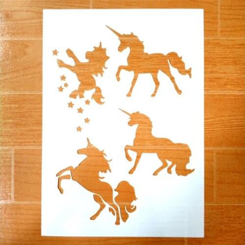 DIY Painting A4 Size Unicorn Design Reusable Stencil Templates For Wall Furniture Fabric painting Decor Emboss Paper Cards