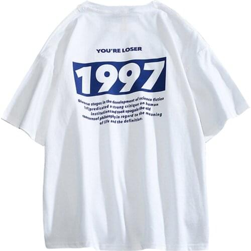 New Cotton T Shirt 1997 Printed Short Sleeved Men Summer Hip Hop Tops Loose Fashion Boy T Shirts S-5XL Couples Round Neck Tees