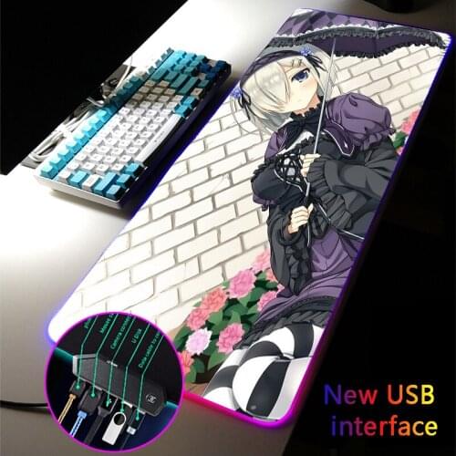 MRGLZY RGB Gaming Mouse Pad LED 4-Port Mousepad Carpets Anime Cute Girl XXL Large USB Hub Games Computer PC Mouse Mat for Csgo