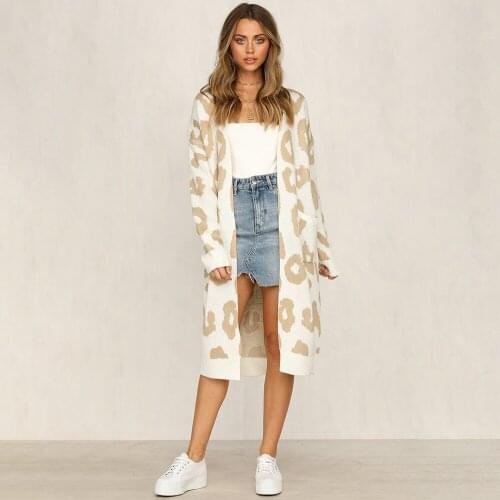 Long Knitted Leopard Cardigan Women Plus Size Casual Knit Winter Oversized Cardigan Sweater Autumn Coat Pull Femme 2019 Mujer
