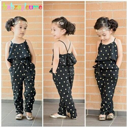 2-7Years/Childrens Summer Jumpsuit For Baby Girls Clothes Kids Overalls Black Cute Dot Casual Long Pants Infant Clothing BC1306