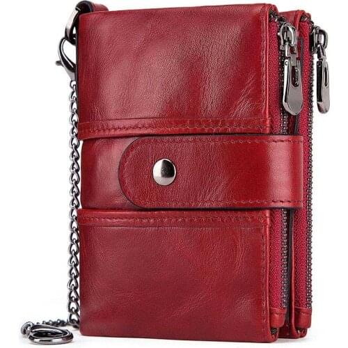 High Quality RFID Anti-theft Brush Wallet Leather Multifunctional Buckle Zipper Retro Crazy Horse Cowhide Mens Bag Coin Purse