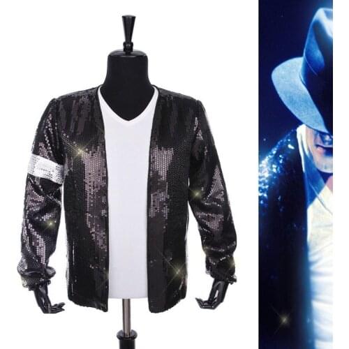 Punk Halloween Costume Christmas MJ Michael Jackson Classic Billie Jean tour Black Sequin Jacket Outerwear Collection Gift