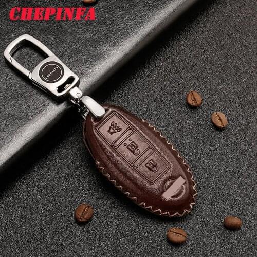 Leather Car Key Case Cover For Nissan Tidda Livida X-Trail T31 T32 Qashqai March Juke Pathfinder Note GTR Keychain Ring Holder