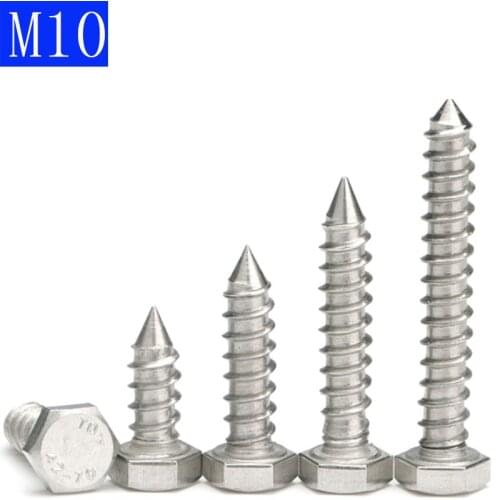 M10 10mm 304 A2 STAINLESS STEEL COACH SCREWS HEX HEAD LAG BOLTS WOOD SCREWS BOLTS Self-tapping Screws