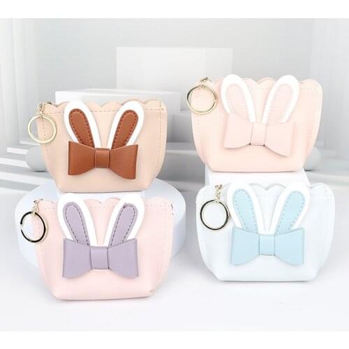 Fashion Cute Rabbit Ear Cartoon Women Coin Purse PU Mini Cute Zipper Girls Coin Wallet USB Cable Bag Key Wallets