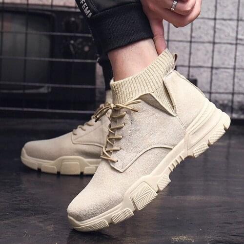 Size 46 Lace Up Platform Men Ankle Boots High Quality Tooling Mens Shoes Fashion Antiskid Socks Mouth Military Boots Homme