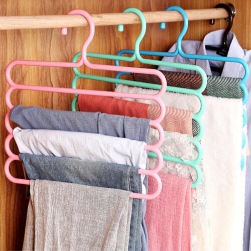 Non-slip Multi Functional Clothes Hangers Pants Storage Hangers 5 Layers Space Saving Organizer Scarf Tie Pants Clothes Hanger