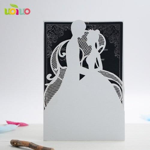 New arrival bride and groom pocket wedding cards with envelope laser cut royal european invitations for wedding in light gold