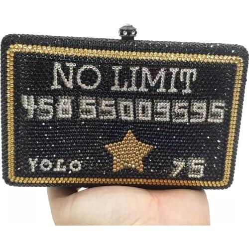 Wholesales YOLO Black Credit Card No Limited Women Evening bag Diamonds Crystal Bridal Wedding Party Clutch Purses
