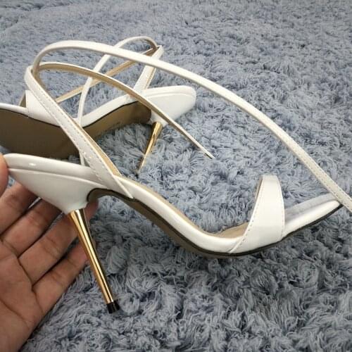 Sexy White Patent Sandals High Heel Slimmer Dress Party Women Sandals Summer New Open Toe Ankle Strap Stiletto 11cm Heel Shoes