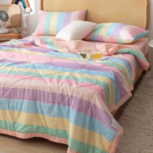 Summer Cool Quilt Rainbow Soft Thin Breathable Blanket Modern Rocca Cotton Bedspread Plaid Sofa Bed Cover Full Queen Home Decor