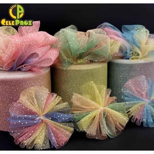 6Cm 5Yards Rainbow Tulle Colorful Iridescent Mesh Ribbon DIY Headband Pom Baking Gift Wrapping Material Party Event Decoration