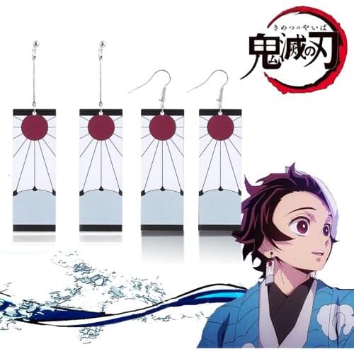 Demon Slayer Kimetsu no Yaiba Tanjirou Earrings Acrylic Charm Kochou Shinobu Butterfly Clip Earrings Women Girl Cosplay Gift