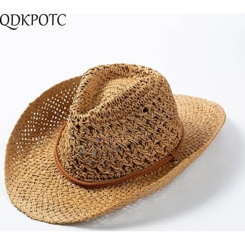 QDKPOTC hat New Men Summer Straw Cowboy Hats England Leisure Breathable Caps Fashion Traveling Shade Sunscreen Cap