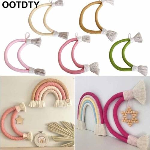 Nordic Hand-woven Macrame Tapestry Cotton Rope Weave Moon Wall Hanging Pendant Kids Room Nursery Decoration Home Ornament