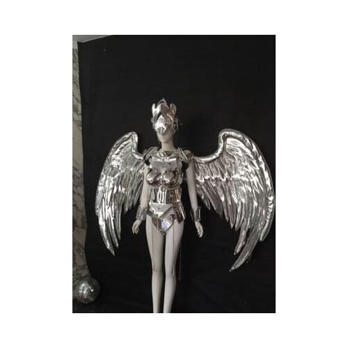 Wedding decoration suit Silver Color Mirror Clothes Victoria Dance Catwalk Shows Wings Women Stage Performance Ballrooom Costume