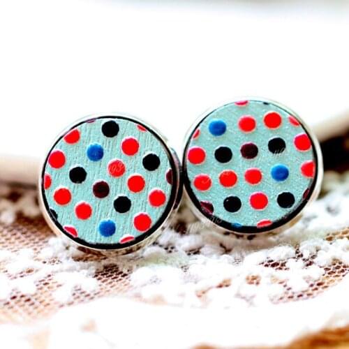 Unique 3D Dot Round Embossed 16mm Round Coloured Drawing pattern Laser Cut wood Cabochon DIY for Rings, Earring,Brooch,Necklace