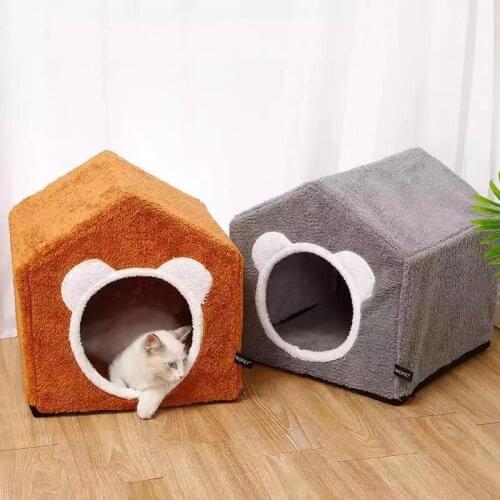 Enclosed Cat Bed For Portable Pet Small Dog House Kittens Basket Cushion Cat Pillow Mat Tent Removable Puppy Nest Cave Cats Beds