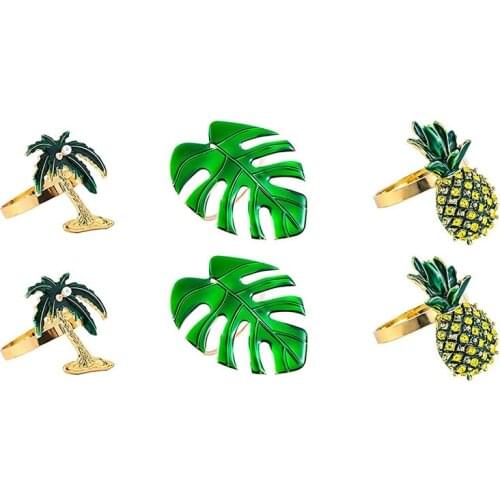 Green Gold Graduation Napkin Rings, Hawaiian Summer BBQ Napkin Rings, Pineapple Napkin Rings, 2 Turtle Leaf Napkin Rings